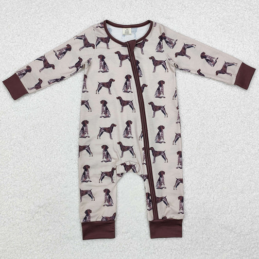 Baby Infant Boys Rompers Brown Dogs Bamboo Long Sleeve Zip Rompers LR1759