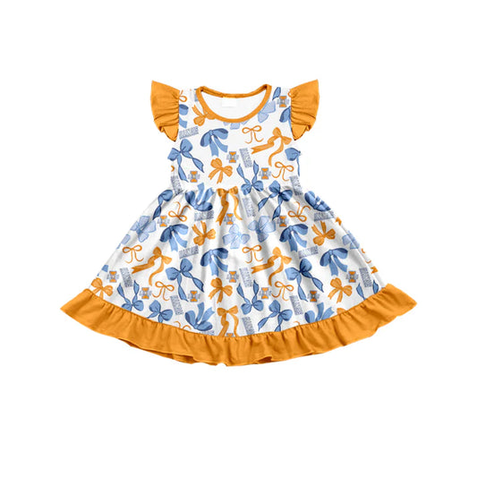 Preorder (moq 5) flutter sleeves I yellow bows girls team dress 8.22