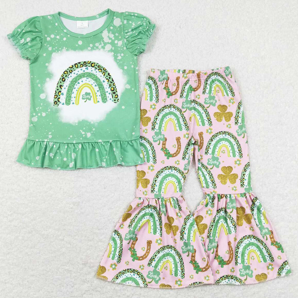 Baby Girls Clothes St.Patrick Day Rainbow Shirt Bell Pants Sets GSPO1234