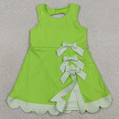 Baby Girls Dress Light Green Sleeveless Yoga Active Shorts Bows Scallop Knee Length Dresses GSD3316