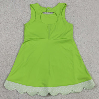 Baby Girls Dress Light Green Sleeveless Yoga Active Shorts Bows Scallop Knee Length Dresses GSD3316