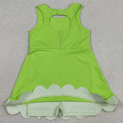 Baby Girls Dress Light Green Sleeveless Yoga Active Shorts Bows Scallop Knee Length Dresses GSD3316