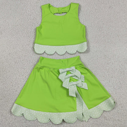 Baby Girls Clothes Green Sleeveless Vest Top Bows Skirt Shorts Yoga Active Scallop Clothes Sets GSD3322