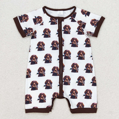 Baby Infant Boys Rompers Dog Hunting Short Sleeve Zip Rompers SR1687