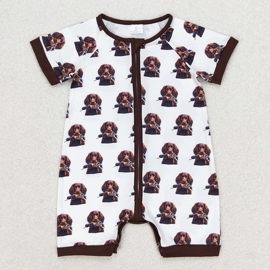 Baby Infant Boys Rompers Dog Hunting Short Sleeve Zip Rompers SR1687