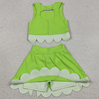 Baby Girls Clothes Green Sleeveless Vest Top Bows Skirt Shorts Yoga Active Scallop Clothes Sets GSD3322