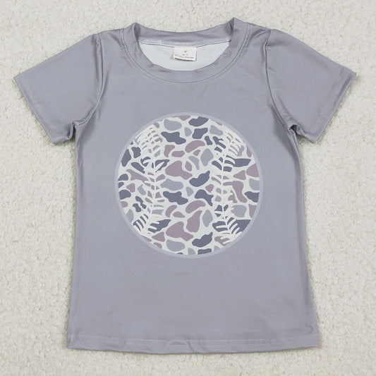 Baby Boys Clothes Short Sleeve Light Grey Camo Baseballs Team T-shirts Top BT1430 12.3
