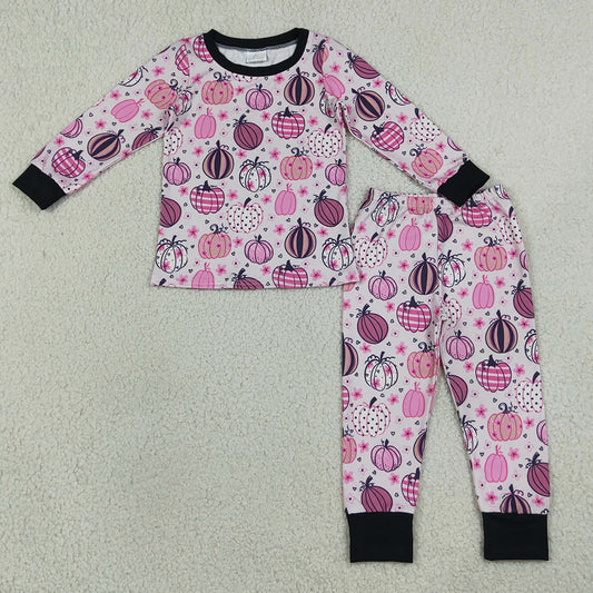 Baby Girls Pajamas Flowers Pumpkins Top Pant Fall Pajamas Sets GLP3357