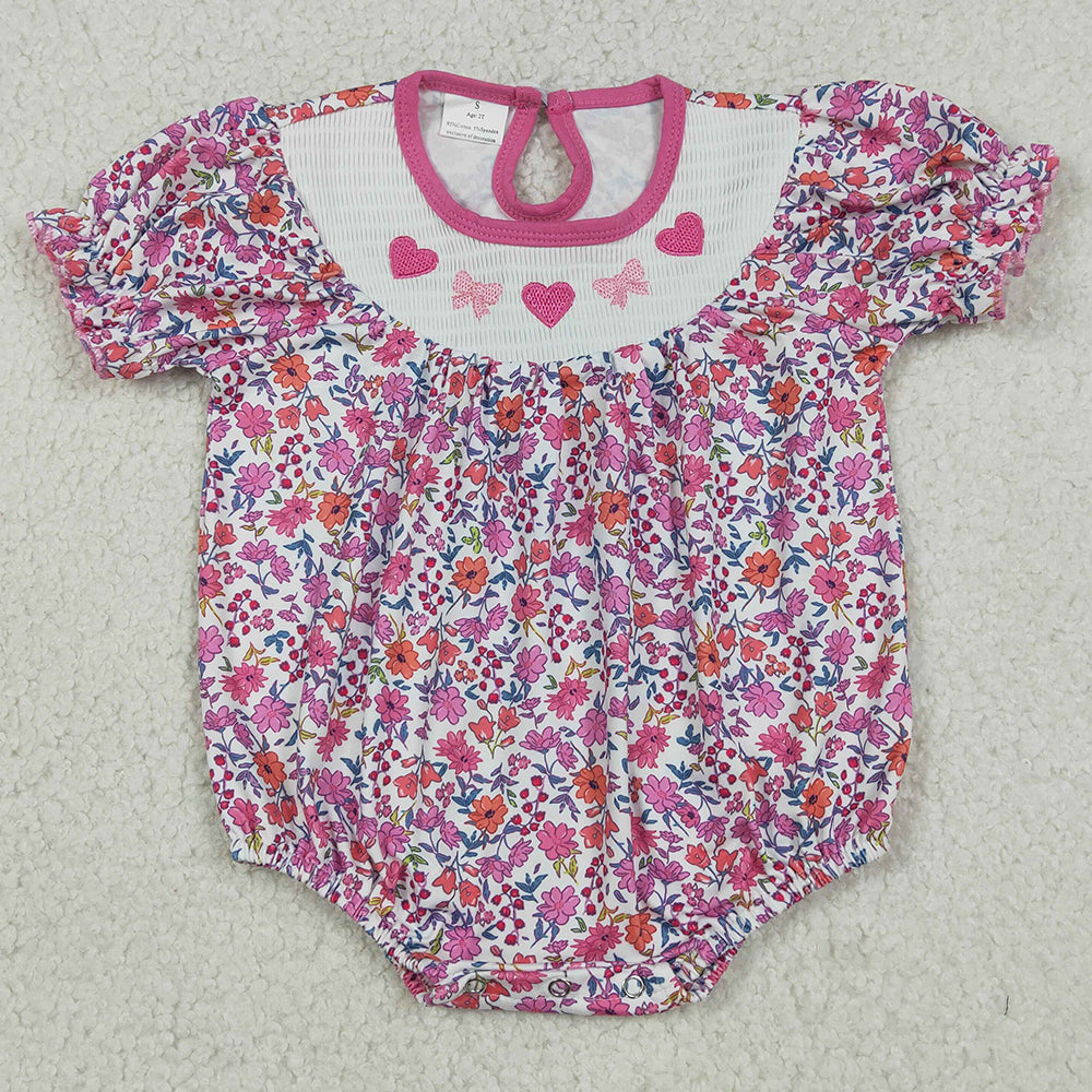 Baby Girls Rompers Smocked Hearts Bows Flowers Valentines Ruffle Rompers SR3465 12.20