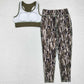 Adult Women Clothes Green Vest Top Camo Branches Pants Yoga Sports Clothes Sets GSPO1666