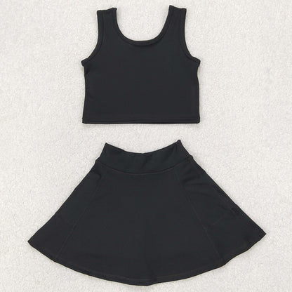 Baby Girls Clothes Black Vest Top Yoga Sports Skorts Clothes Sets GSD1982