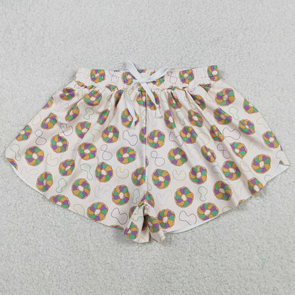 Adult Women Shorts Mardi Gras Donuts Necklaces Yoga Active Ruffle Shorts Bottoms SS0680 12.5
