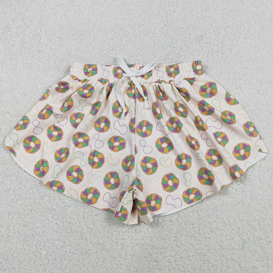 Adult Women Shorts Mardi Gras Donuts Necklaces Yoga Active Ruffle Shorts Bottoms SS0680 12.5