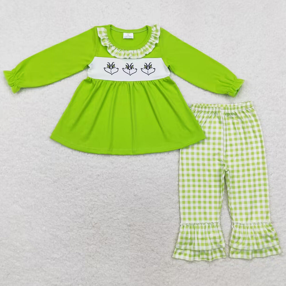 Baby Girls Clothes Christmas Green Tunic Top Ruffle Pants Sets GLP1399