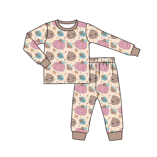 Preorder (moq 5)Baby Boys Long Sleeves Turkey Pumpkins Plaid Top Pants Pajamas Set 7.15