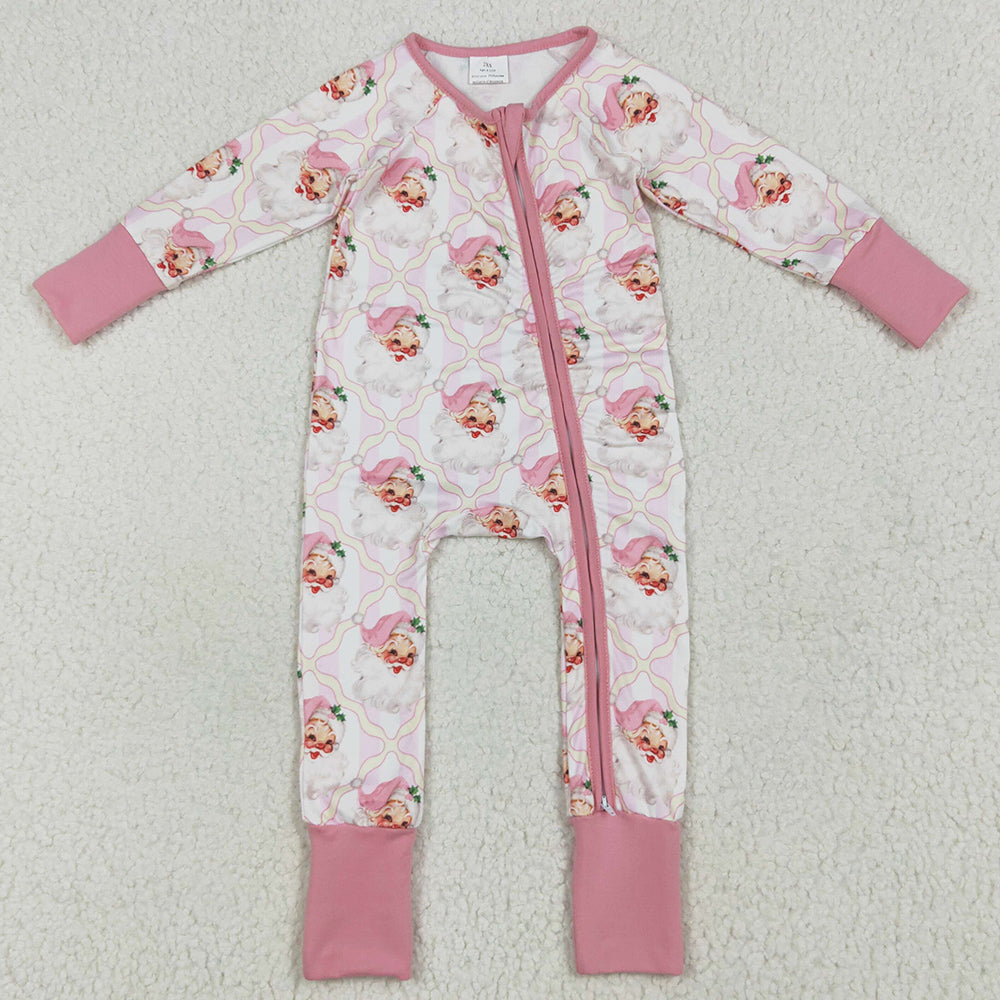 Baby Girls Rompers Christmas Pink Santa Plaid Zipper Rompers LR2224 6.19