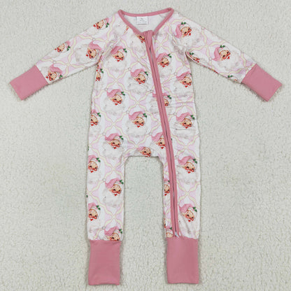 Baby Girls Rompers Christmas Pink Santa Plaid Zipper Rompers LR2224 6.19