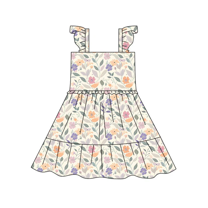 Preorder(moq 5) Baby Girls Colorful Flowers Bows Patchwork Knee Length Dresses 10.17