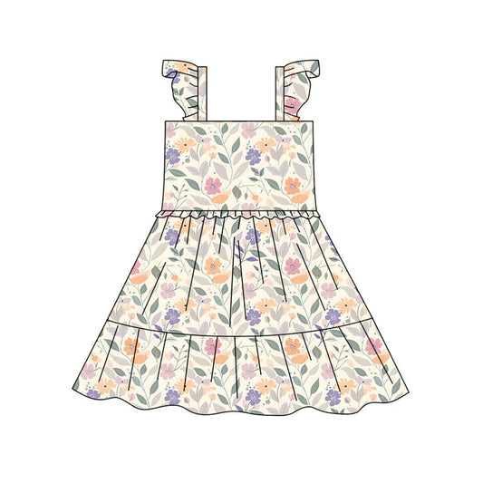 Preorder(moq 5) Baby Girls Colorful Flowers Bows Patchwork Knee Length Dresses 10.17
