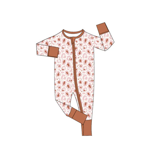 Preorder (moq 5)Baby Boys Long Sleeves Brown Leopard Zipper Rompers 5.26