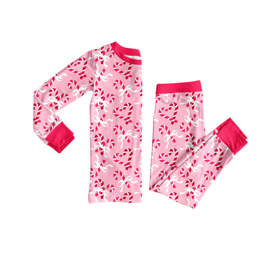 Preorder (moq 5)Baby Girls Pink Long Sleeves Bows Candy Cane Top Bell Bottom Pants Set 6.21