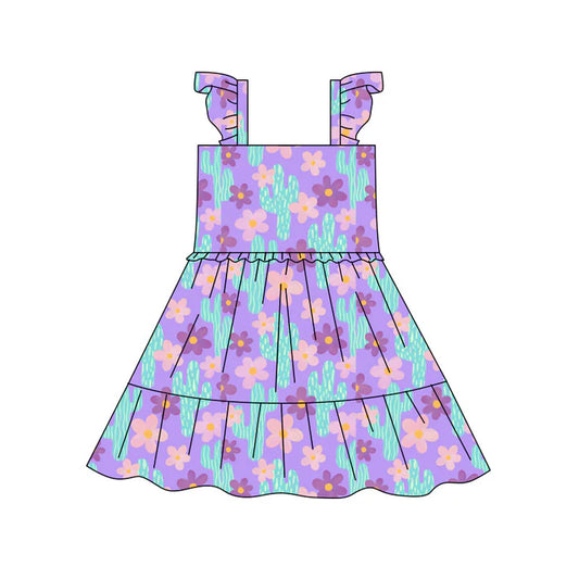 Preorder(moq 5) Baby Girls Flowers Cactus Patchwork Western Knee Length Dresses 10.17
