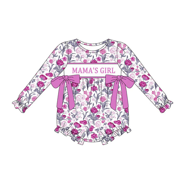 Preorder (moq 8)Baby Girls Hot Pink Flowers Bows Mama's Girl Ruffle Rompers 9.27