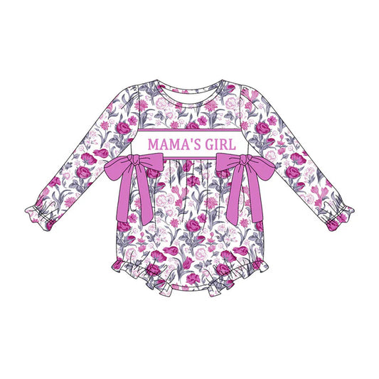 Preorder (moq 8)Baby Girls Hot Pink Flowers Bows Mama's Girl Ruffle Rompers 9.27