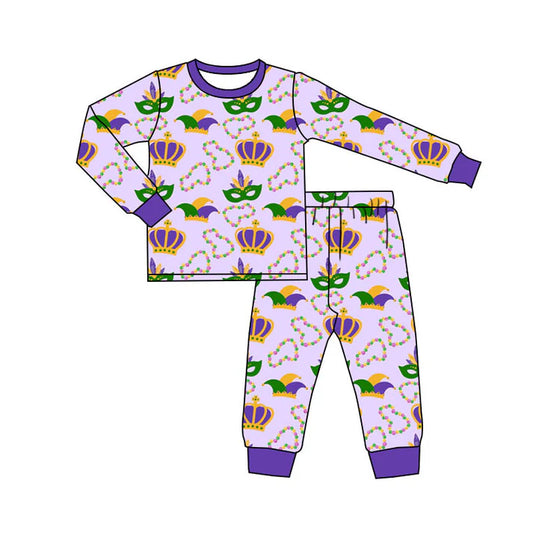 Preorder(moq 5) Baby Boys Mardigras Long Sleeve Anchors Masks Top Pants Pajamas Sets 10.10