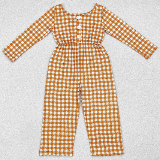 Baby Girls Jumpsuits Khaki Checkered Long Sleeve Fall Jumpsuits LR1840