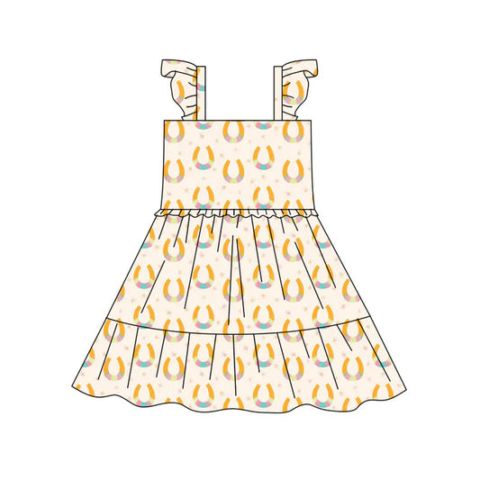 Preorder(moq 5) Baby Girls Horse Shoes Patchwork Western Knee Length Dresses 10.17