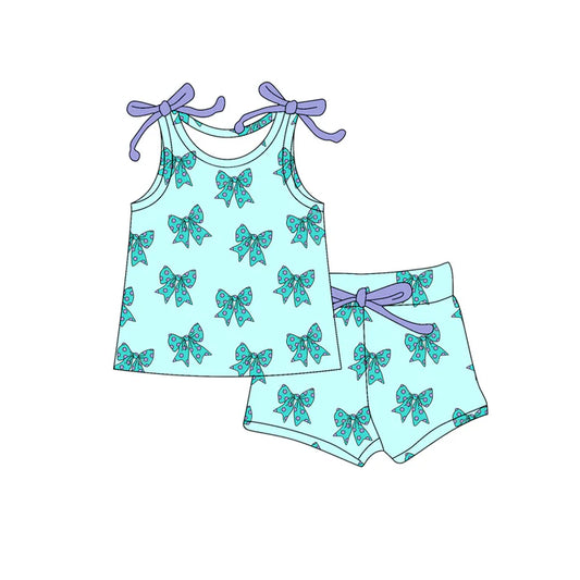 Preorder moq 5 Baby Girls Bows Sleeveless Polka Dots Bows Top Short Set 4.16