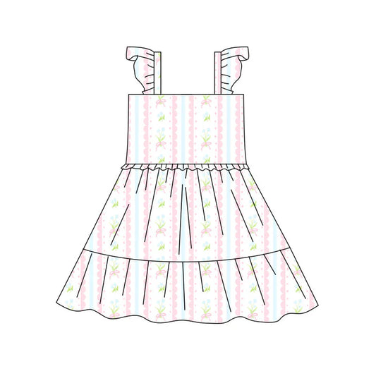 Preorder(moq 5) Baby Girls Bows Flowers Stripe Patchwork Knee Length Dresses 10.17