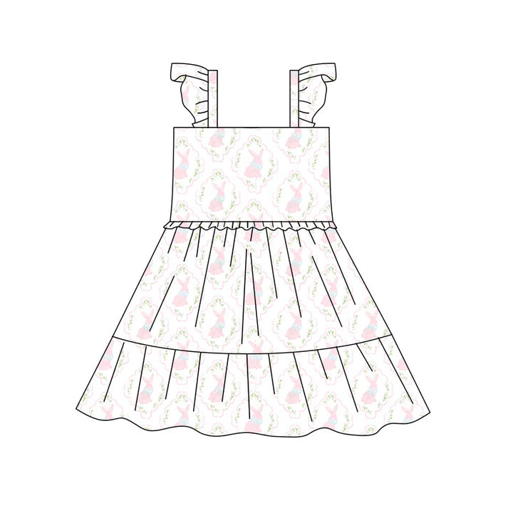 Preorder(moq 5) Baby Girls Flowers Rabbits Plaid Easter Patchwork Knee Length Dresses 10.17