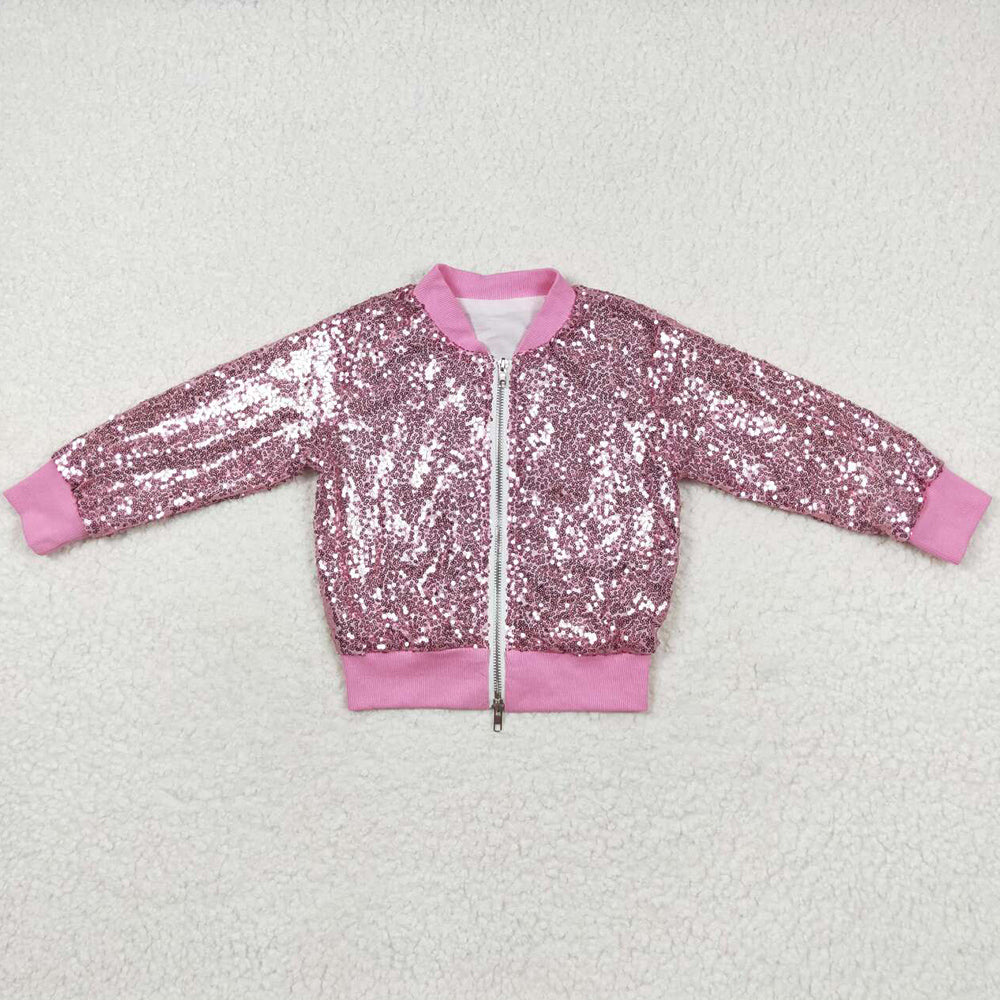 Baby Girls Coat Pink Concert Wear Singer Long Sleeve Sequin Jackets GT0541