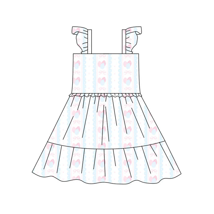 Preorder(moq 5) Baby Girls Bows Eggs Stripe Easter Patchwork Knee Length Dresses 10.17