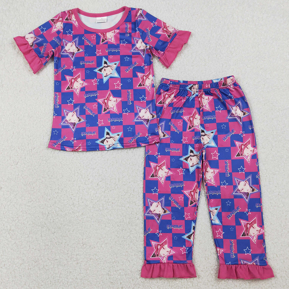 Baby Girls Pajamas Demon Hunter Stars Checked Top Ruffle Pants Pajamas Sets GSPO2230