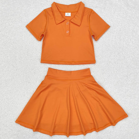 Baby Girls Clothes Orange Buttons Shirt Skirt Active Wear Sets GSD1394