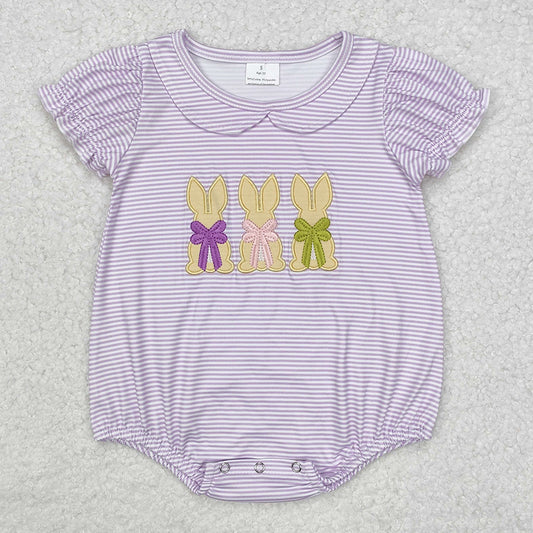 Baby Infant Girls Rompers Lavender Stripes Bunny Short Sleeve Rompers SR2074