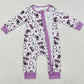 Baby Infant Girls Rompers Purple Mardi Gras Zip Long Sleeve Rompers LR2038