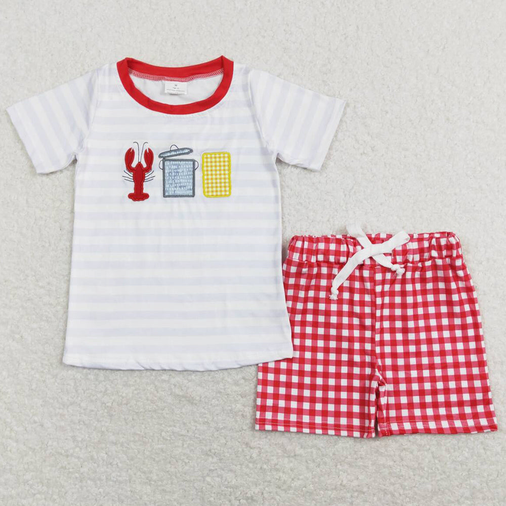 Lobster Embroidery Boutique Girls Clothes Kids Sibling Boys Clothing Sets GSSO0455