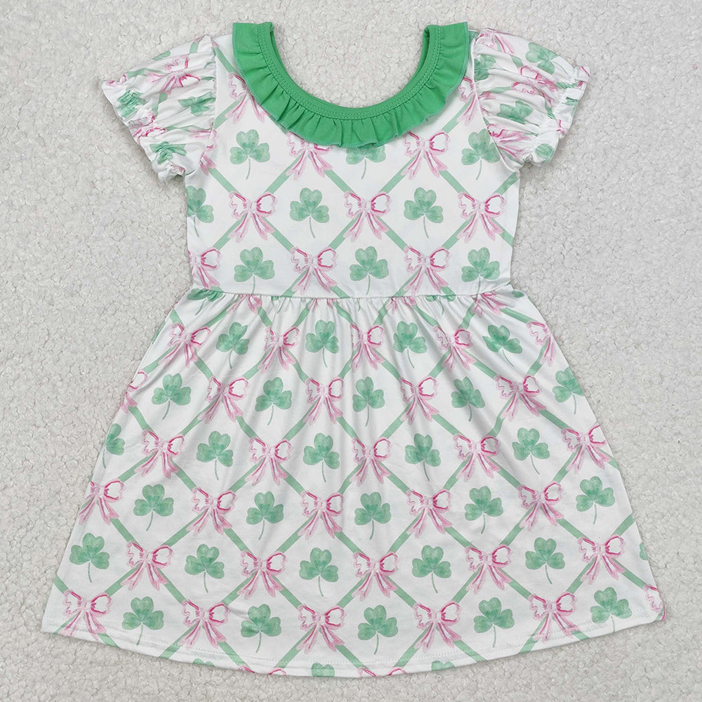 Baby Girls Dress St Patrick Quatrefoil Bows Knee Length Dresses GSD1493