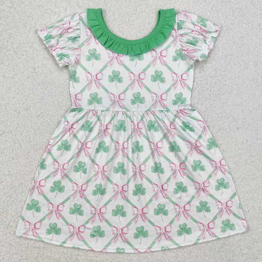 Baby Girls Dress St Patrick Quatrefoil Bows Knee Length Dresses GSD1493