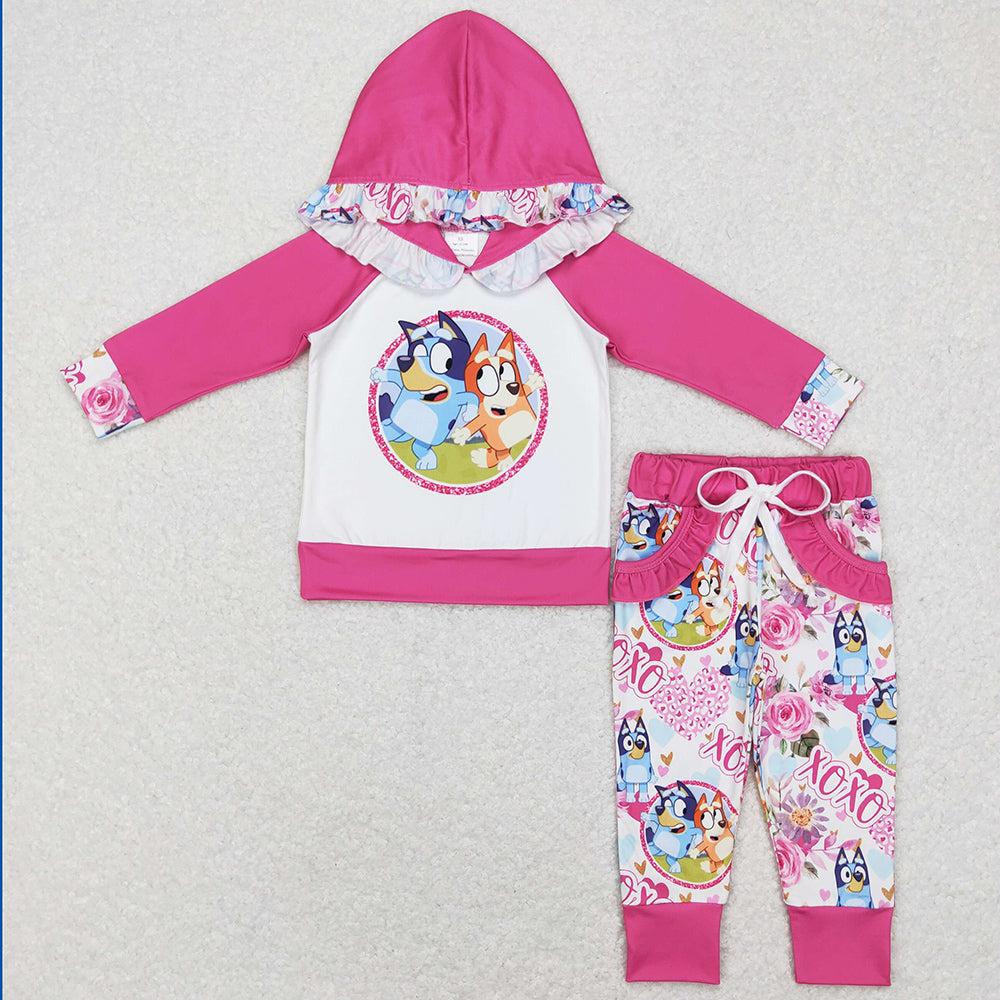 Baby Girls Clothes Hooded Long Sleeve Top Pants Valentines Dogs Clothing Sets GLP0985