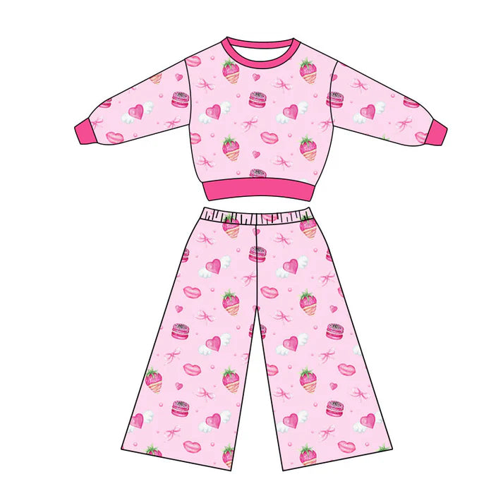 Preorder(moq 5) Baby Girls Bows Cakes Hearts Top Flare Pants Valentine Clothes Sets 10.27