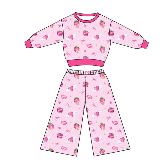 Preorder(moq 5) Baby Girls Bows Cakes Hearts Top Flare Pants Valentine Clothes Sets 10.27