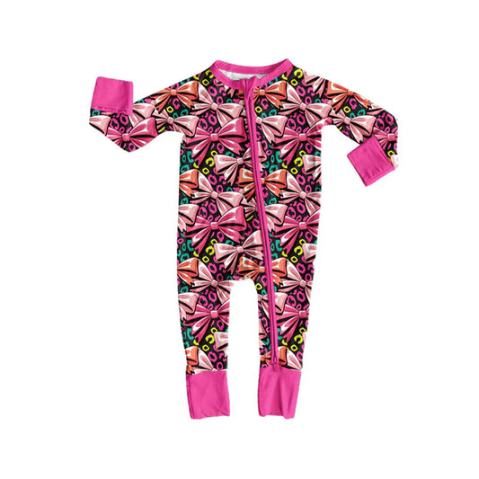 Preorder (moq 5)Baby Boys Colorful Leopard Bows Zipper Footie Rompers 9.4