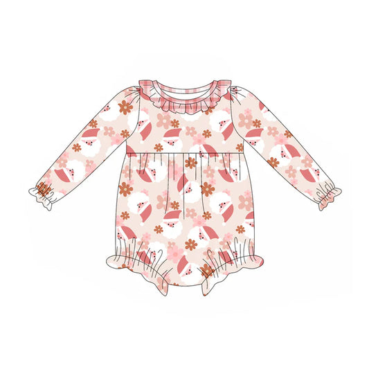 Preorder (moq 5)Baby Girls Long Ruffle Sleeves Santa Flowers Rompers 5.23