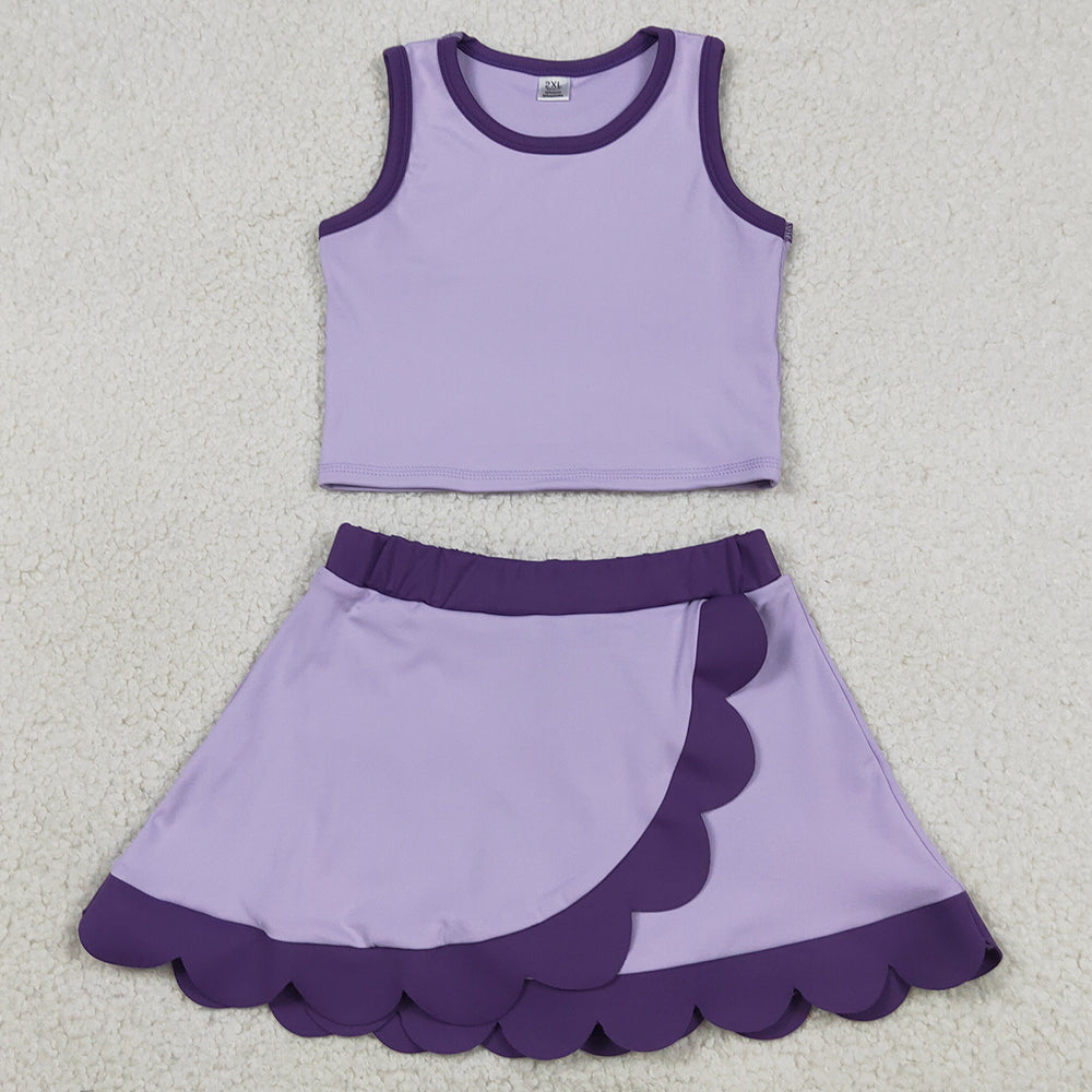 Baby Girls Clothes Sleeveless Purple Vest Scallop Skirt Short Yoga Active Clothes Set GSD4026