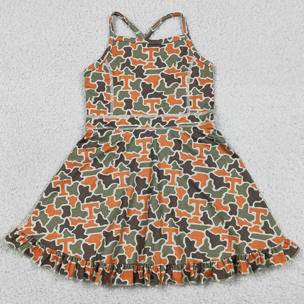 Baby Girls Dress Strap Camo T Team Yoga Active Shorts Ruffle Knee Length Dress GSD3590